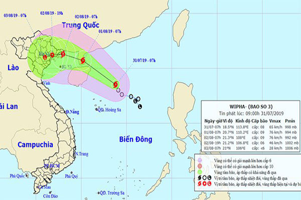 Áp thấp nhiệt đới đã mạnh lên thành bão số 3 - cơn bão WIPHA